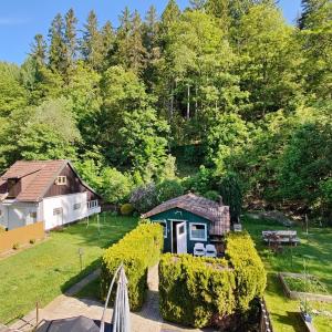 an aerial view of a house with a garden at Altenauer Kaffee-Chalet in Altenau