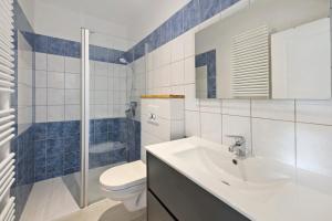a bathroom with a sink and a toilet and a shower at Gite cap 3KM plages in Telgruc-sur-Mer +11 photos