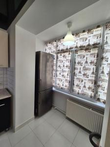 a kitchen with a refrigerator and a window at Nest & Rest StuDio in Stavcheny