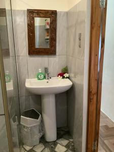 a bathroom with a sink and a mirror at Sarahlodge in Tahaa +29 photos