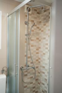 a shower with a glass door in a bathroom at OLIVE in Nerezine