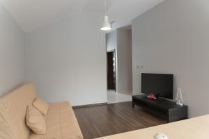 a living room with a couch and a flat screen tv at Apartamenty Nad Potoczkiem in Ustroń