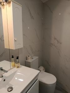 a white bathroom with a toilet and a sink at Casa de Férias Terra e Mar in Póvoa de Varzim +45 photos