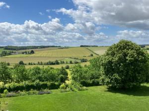 a green field with a tree in the foreground at Château de Bagneux in Bournan +10 photos