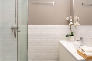 a bathroom with a sink and a glass shower at Barbieri III in Madrid