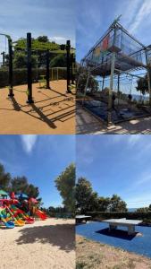 a collage of four pictures of a playground at Chez Yoyo Mobil-home tout confort pour des vacances inoubliables in Saint-Raphaël