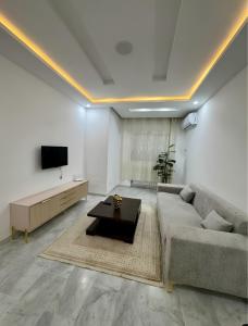 a living room with a couch and a tv at Mina appartement in Ariana