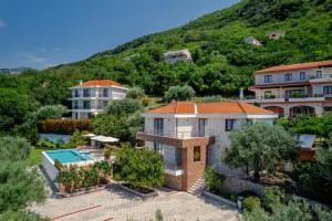an aerial view of a house with a swimming pool at Villa Svinjista in Budva