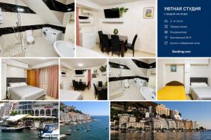 a collage of photos of a hotel room at Monetegro Seaside in Rafailovici