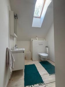 a bathroom with a toilet and a sink and a window at Gallery loft Myjava Hrachoviste in Hrachovište +21 photos