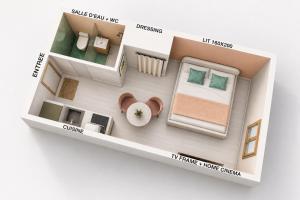 a rendering of a floor plan of aominiumominium at MRODBNB - Escapade Romantique - Appart Neuf- 25m Plage & Resto - Ciné - Popcorn - Ciel de Pluie XXL in Cancale