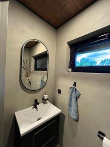 a bathroom with a sink and a mirror at Mihkliranna Puhkemaja in Marksa +20 photos