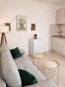 a living room with a couch and two tables at Apartman Dona in Petrovac na Moru