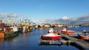 a group of boats are docked in a harbor at FERRY HOUSE stranraer in Stranraer