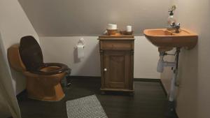 a bathroom with a toilet and a sink at Vinds Våningen in Uddevalla +10 photos