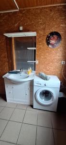 a bathroom with a washing machine and a sink at Chez Chou-Vrac & Ciboulette in Durbuy