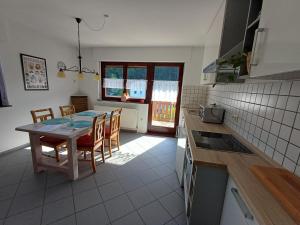 a kitchen with a table and chairs in a room at Adelheids Apartment in Lützelbach