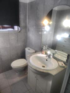 a bathroom with a white toilet and a sink at House Proença in Ladoeiro