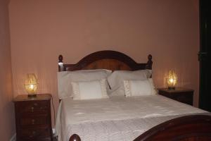 a bedroom with a bed with two night stands and two lamps at Casa Velha in Mourão