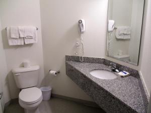 W łazience znajduje się umywalka, toaleta i lustro. w obiekcie Motel 6-Kingdom City, MO w mieście Kingdom City