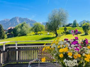 a field of flowers with mountains in the background at Chalet Alpenlicht in Oberstdorf