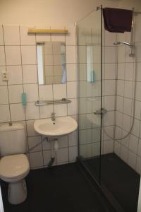 a bathroom with a toilet and a sink and a shower at Hotel Saint Vincent in Poeldijk