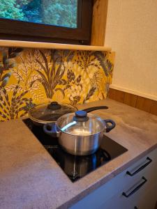 two pots on top of a stove in a kitchen at Pärna Muhu Island 2 in Paenase