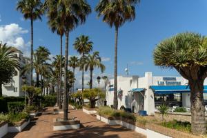 a row of palm trees in front of a building at Seaview Apartment - COTO REAL Duquesa in Manilva