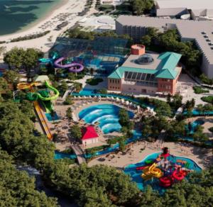 an aerial view of the water park at the resort at Slanraj apartman in Jadrtovac