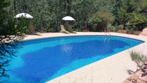 a large blue swimming pool with chairs and umbrellas at Hotel Rural El Camino in Candeleda +53 photos
