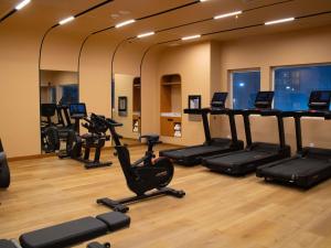 ein Fitnessstudio mit mehreren Laufbändern und Ergometern in der Unterkunft Novotel Monterrey Valle in Monterrey