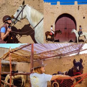 a woman riding a horse and a man riding a horse at Gîte berbère in Tagadirt Alkadi