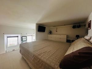 a bedroom with a large bed and a television at Victoria in Olbia