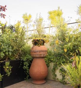a large vase filled with plants in a garden at XTILU Hotel - Adults only - in Oaxaca City