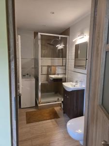 a bathroom with a sink and a toilet at Apartament Górna in Głuszyca