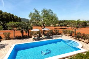 a swimming pool in the middle of a yard with trees at New! Villa Can Mila in Sant Joan de Labritja
