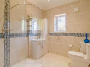 a bathroom with a shower and a toilet and a sink at 3 Bed in Kings Lynn oc-43259 in Dersingham +8 photos