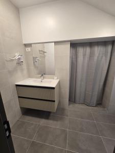 a bathroom with a sink and a mirror at Villa George in Constanţa