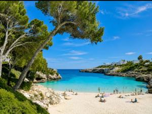 a group of people on a beach near the water at Oliver Santiago Mallorca in Cala Figuera