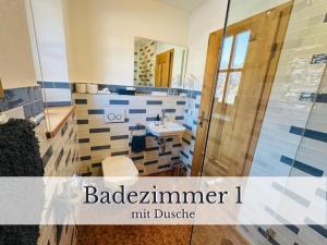 a bathroom with a shower and a sink and a toilet at VILLA SEEBERG - by "Schloss Gessenberg" luxurious vacation home with lake and mountain views, suitable for families and friends in Petting +22 photos