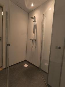 a bathroom with a shower and a glass door at Stavangerliving in Stavanger +29 photos