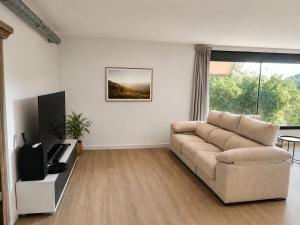 a living room with a couch and a television at Green House in Llagostera