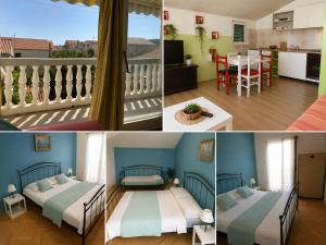 a collage of three pictures of a room with two beds at Apartments Marko in Vodice