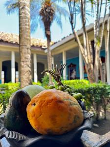a bowl of fruit sitting on top of a table at Hostal Harvest House in León