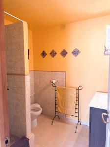 a bathroom with a toilet and a shower at Casa Olivia Sant Lluis in Sant Lluis +12 photos