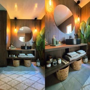 a bathroom with a sink and a mirror at For-rest Užsienis in Kazitiškis