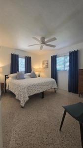a bedroom with a bed and a ceiling fan at Sophisticated Charm in St Pete in St. Petersburg