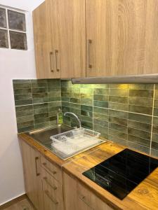 a kitchen with a sink and a counter top at Vasiliki Palli Rooms in Methana