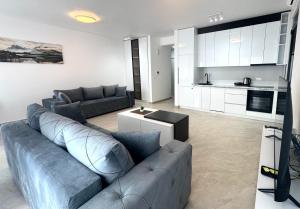 a living room with a couch and a kitchen at Prestige Lux Apartment in Bijela Glavica