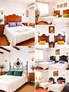 a collage of four pictures of a bedroom at La Casona del Bullaque in El Robledo +63 photos